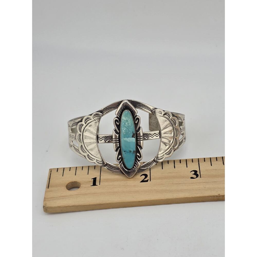 Vintage Singed BELL TRADING POST Sterling Silver Turquoise Cuff - Picture 14 of 15